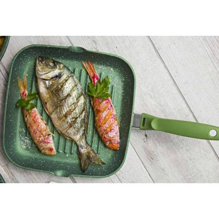 Green Risolì aluminium antiadhésif poêle à steak carrée pour induction 26x26 cm