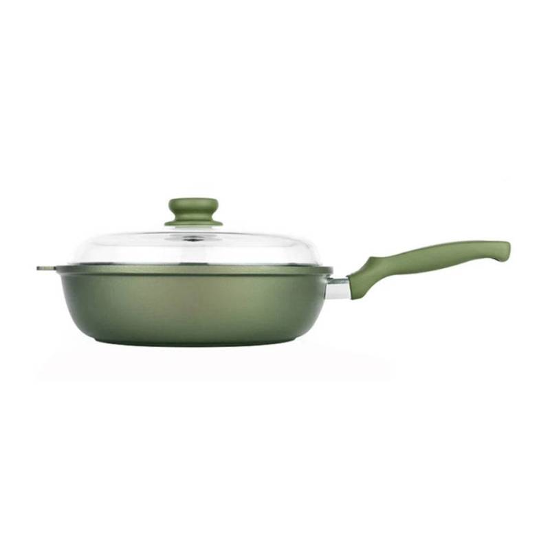 Green Risolì, poêle haute à un manche avec couvercle en aluminium antiadhésif pour induction 28 cm