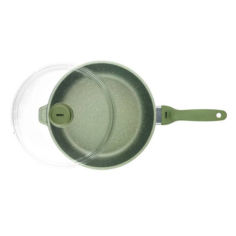 Green Risolì, poêle haute à un manche avec couvercle en aluminium antiadhésif pour induction 28 cm