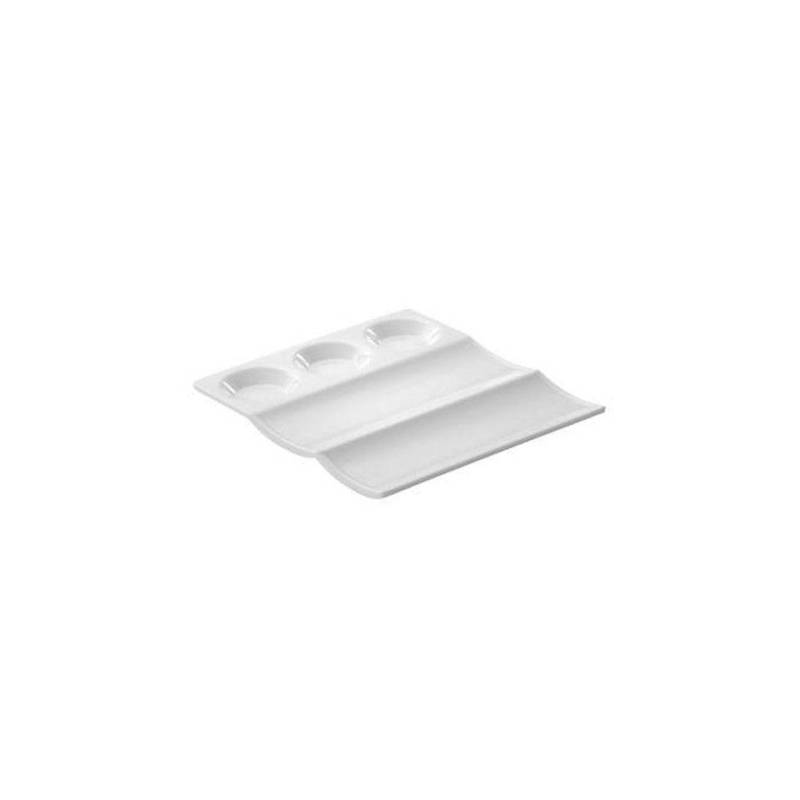 Assiette rectangulaire 3 compartiments en mélamine blanche 23x21 cm
