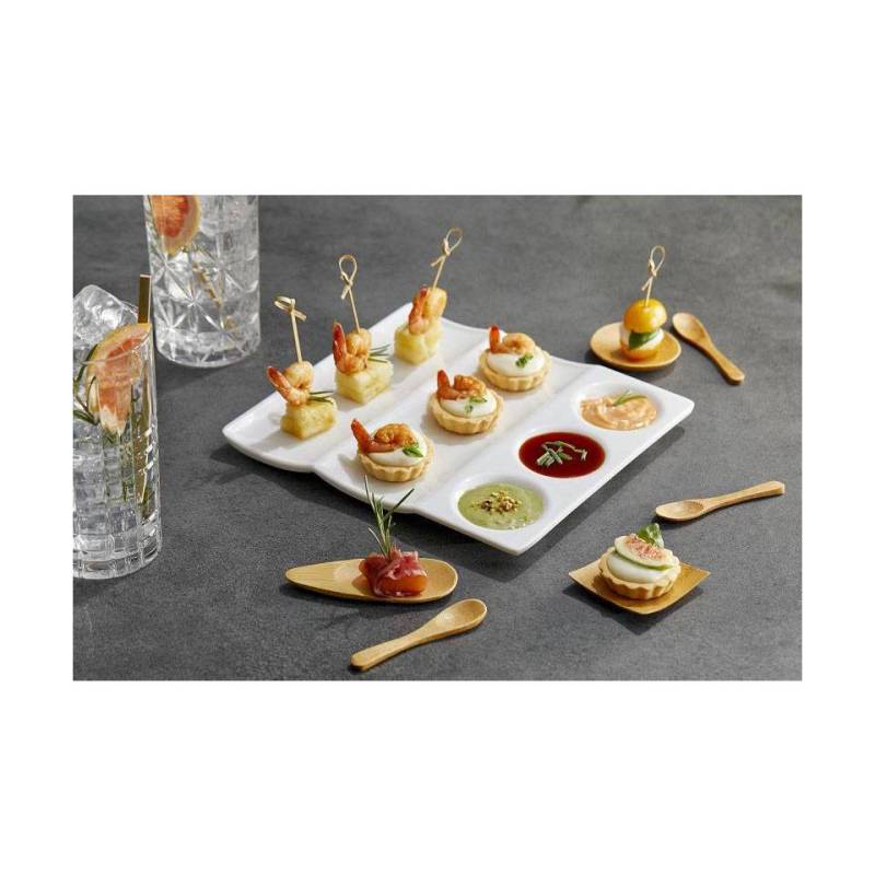 Rectangular plate 3 compartments white melamine 23x21 cm