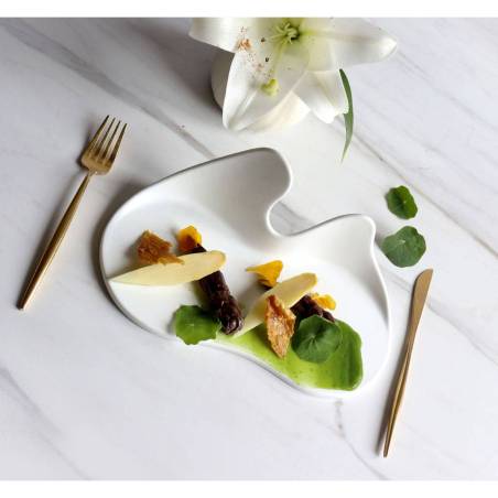 Piatto appetizer Organic Gochi Twins in porcellana bianca matt cm 24,5x12x9,7