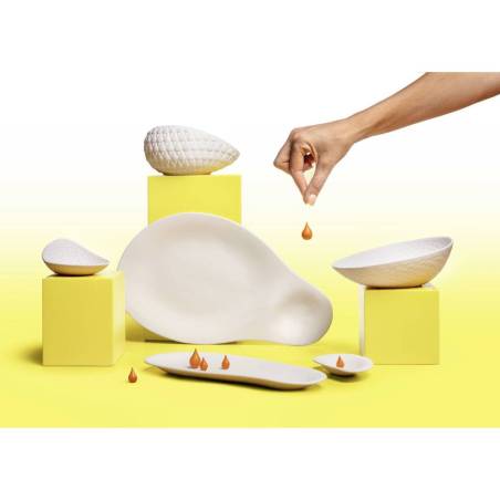 Assiette Duo Tears Organic à 2 compartiments en porcelaine blanche mate 34,5x20 cm