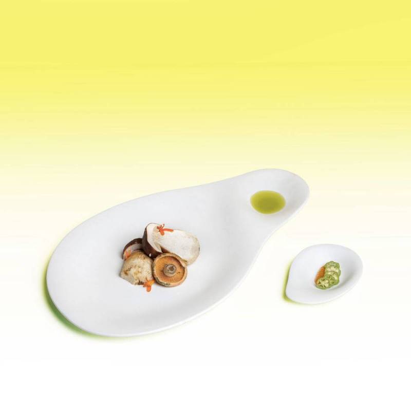 Organic 2 compartment Tears Duo plate in matt white porcelain 34.5x20 cm