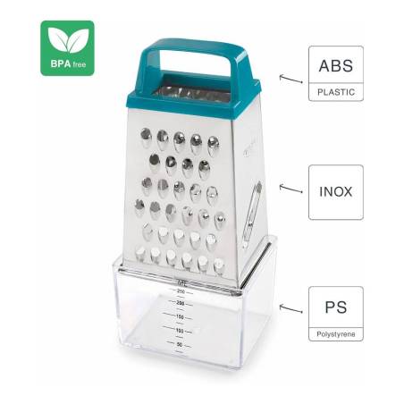 4-sided grater with stainless steel and plastic container
