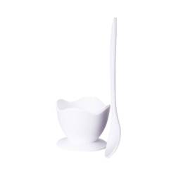 Huevera de polipropileno blanco con cuchara 5x4 cm
