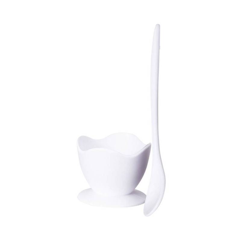 White polypropylene egg holder with spoon cm 5x4
