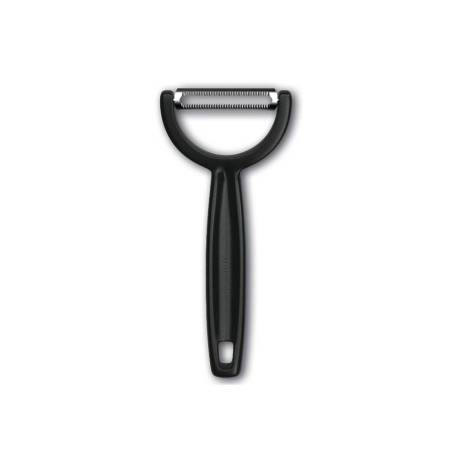 Eplucheur Victorinox Ypso en acier inoxydable avec lame dentelée et manche noir