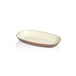 Vassoio ovale snack in ps effetto legno e beige cm 15x9