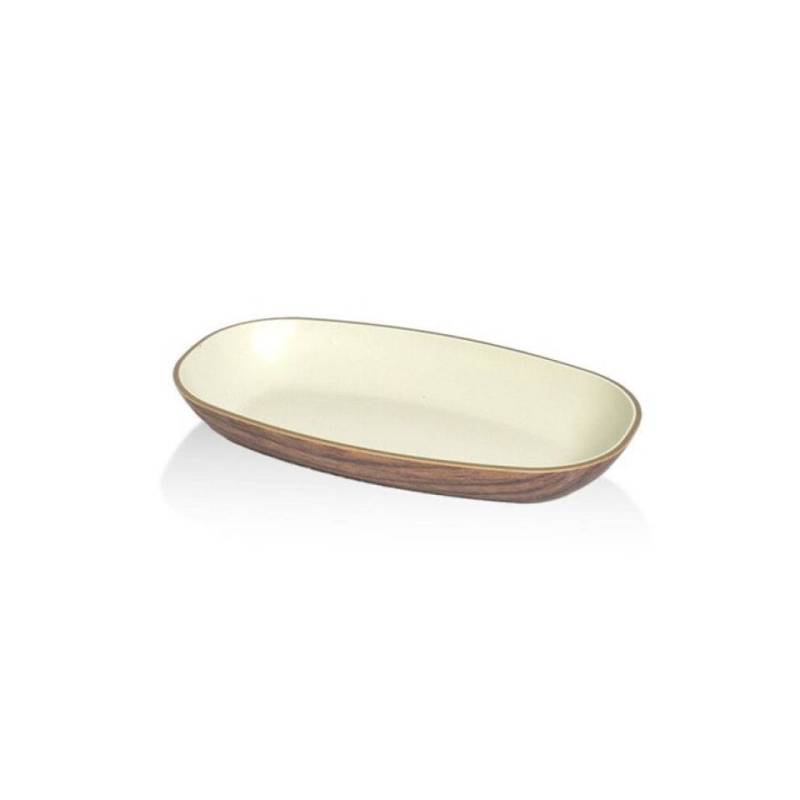 Bandeja snack ovalada en ps efecto madera y beige cm 15x9