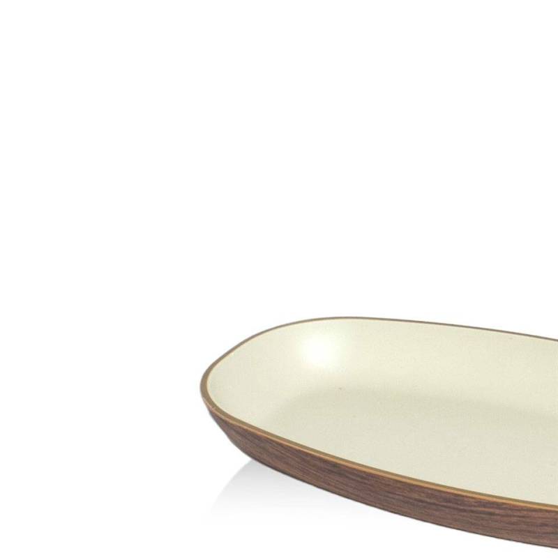 Bandeja snack ovalada en ps efecto madera y beige cm 15x9