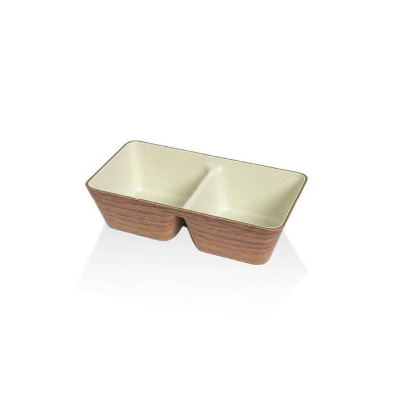 Coupe rectangulaire 2 compartiments en ps et beige effet bois cm 17x9x4,4