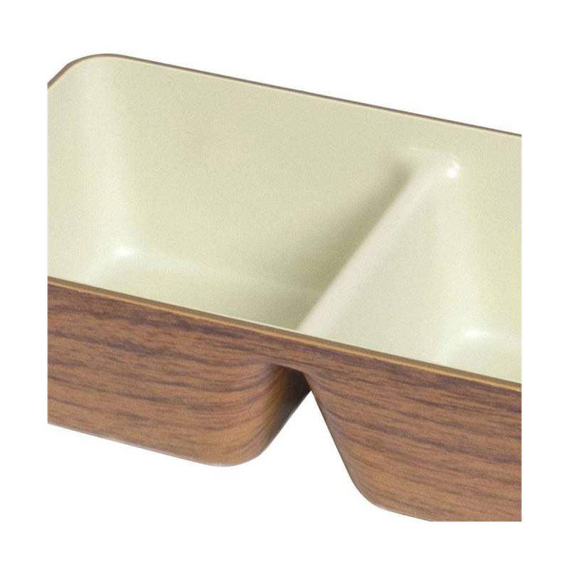 Taza rectangular 2 compartimentos en ps efecto madera y beige cm 17x9x4,4