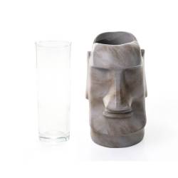 Porta bicchiere in resina con bicchiere in vetro Grey Moai 100% Chef cl 30