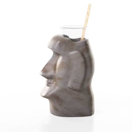 Harz Glashalter mit Glas Grau Moai 100% Chef cl 30